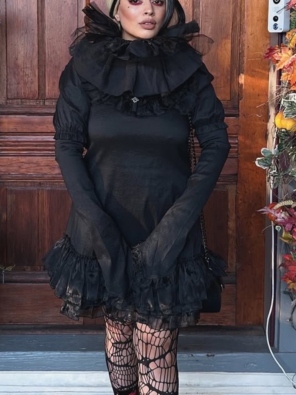 Dolls Kill Halloween Clown Black Ruffled Gothic Mini Dress
